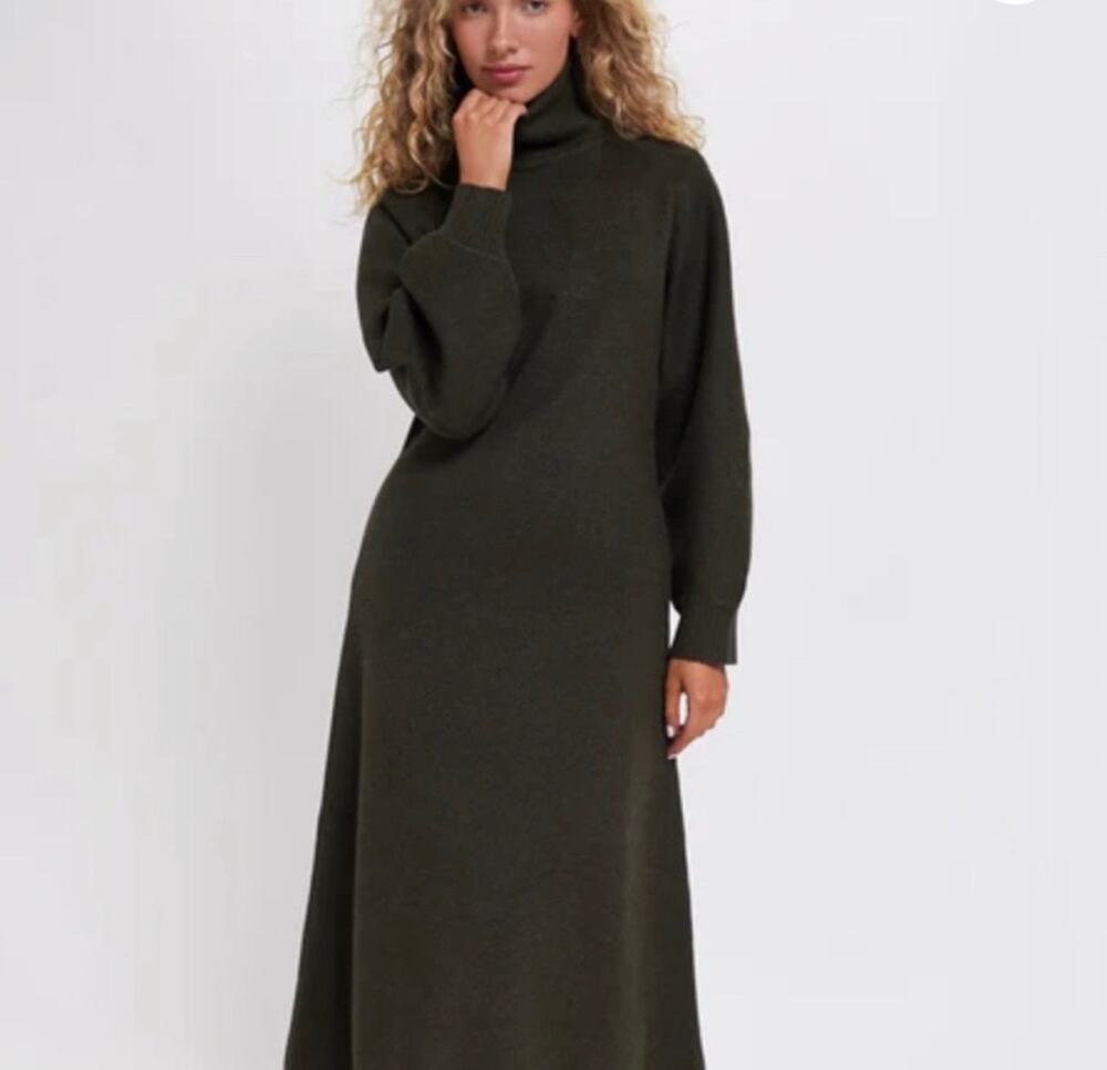 Tuckernuck Torie Maxi Turtleneck Sweater Dress in moss green